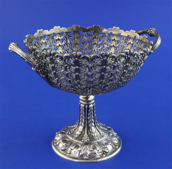A Victorian pierced silver two handled comport by Joseph Angell II, 12 oz.